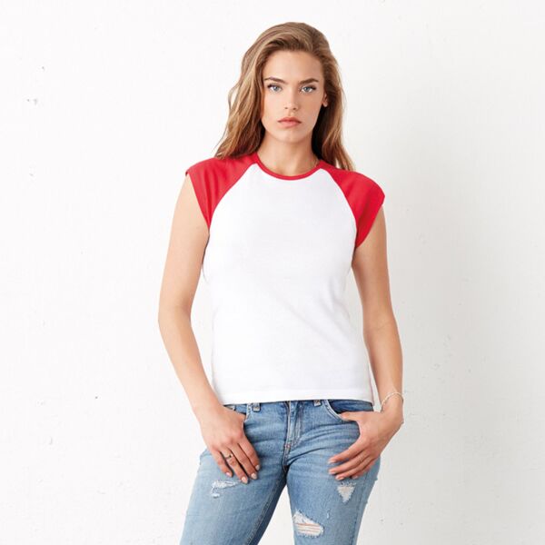 Baby Rib Cap Sleeve Contrast Raglan T-Shirt Thumbnail