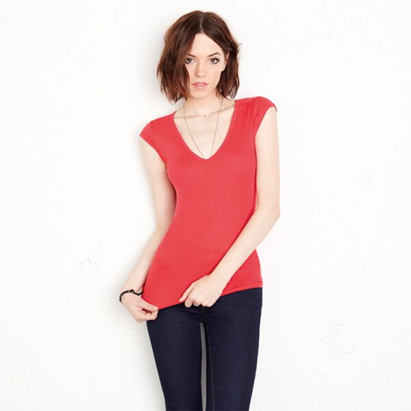 Sheer rib v-neck T-shirt Thumbnail