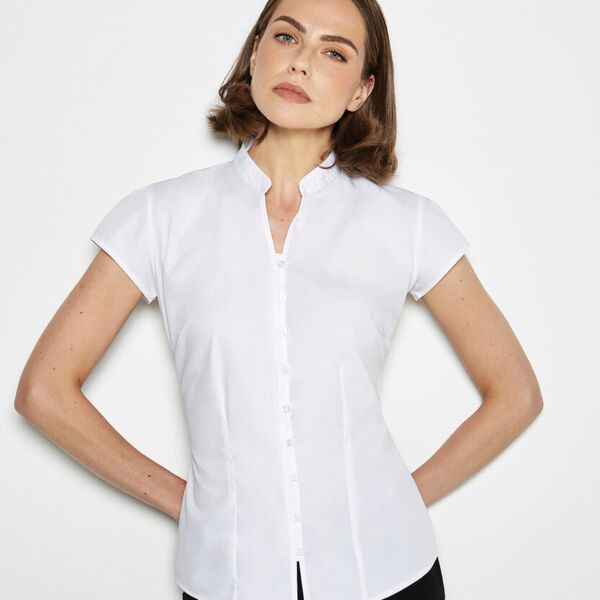 Continental blouse mandarin collar cap sleeve Thumbnail