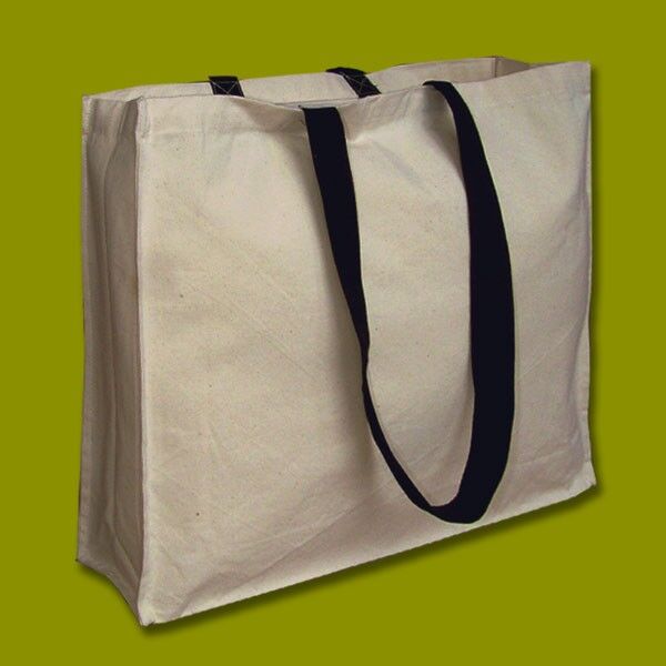 Natural canvas  tote 8oz Shopper 43x37x10cm Lg black Handles. Gusset Thumbnail